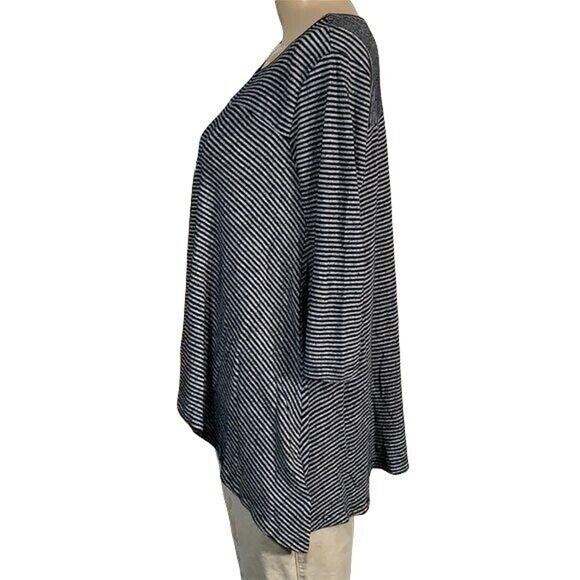 Postmark Womens Shirt Top High Low Lightweight Striped Pullover Black Gray XS - Picture 2 of 6
